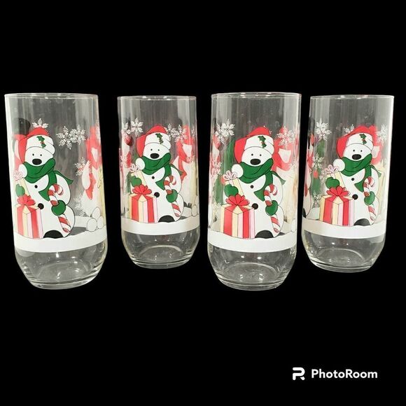 Vintage Luminarc Christmas Polar Bear Drinking Glasses Tumblers Set Of 4 Holiday - Picture 1 of 6
